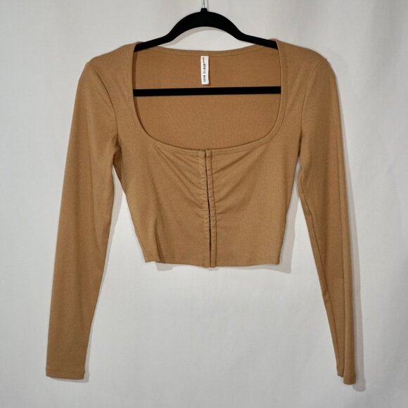 Adam Selman Sport Square Neck Cardigan - Khaki Size S - Picture 5 of 10